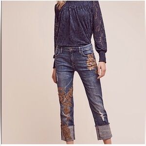 Anthropologie Pilcro Blue Jeans with Gold Detailing